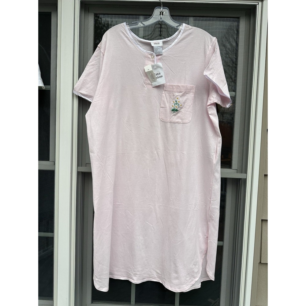 Talbots Intimates pink Nightgown short Sleeves Cottage Core Sz-L NWT